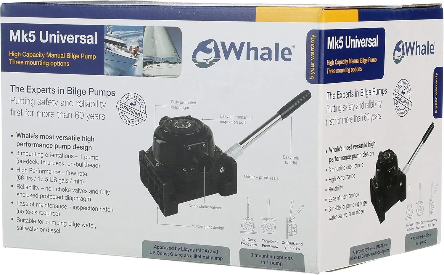 BP0510 Mk5 Universal Pump, Manual Bilge Pump, Up to 17.5 GPM Flow Rate Possible, 1 ½-Inch Hose Connections