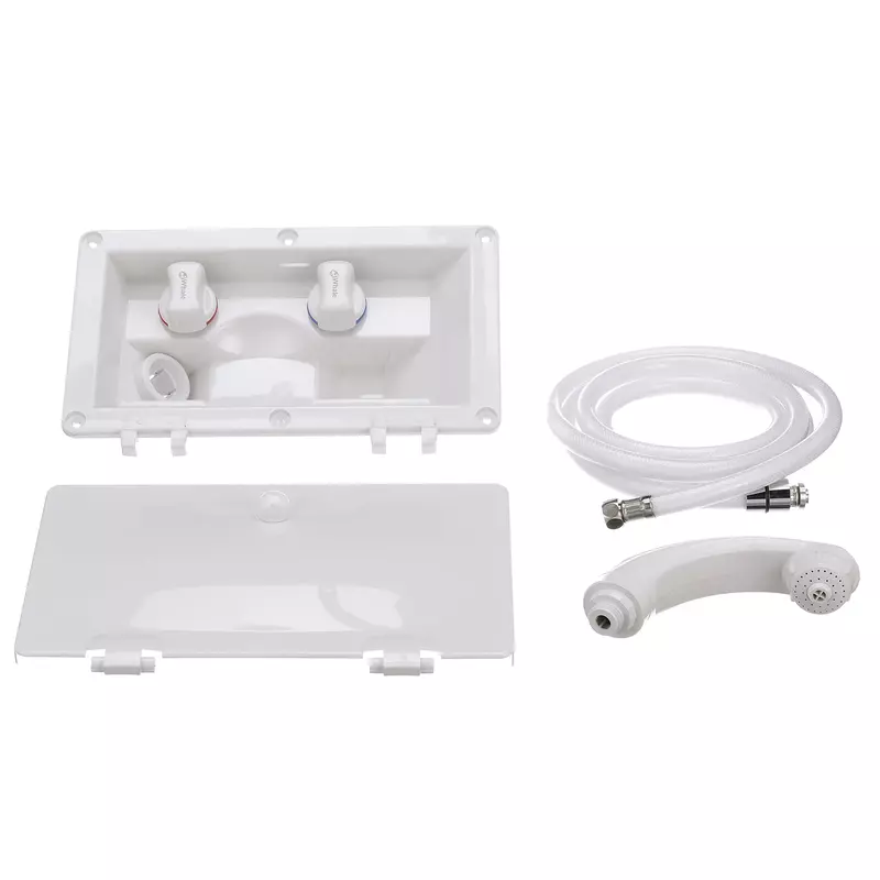RT2658 Swim ‘n’ Rinse Transom Shower, Hot and Cold Water, Lockable Hinged Cover, White ABS Housing, 7-Foot Hose