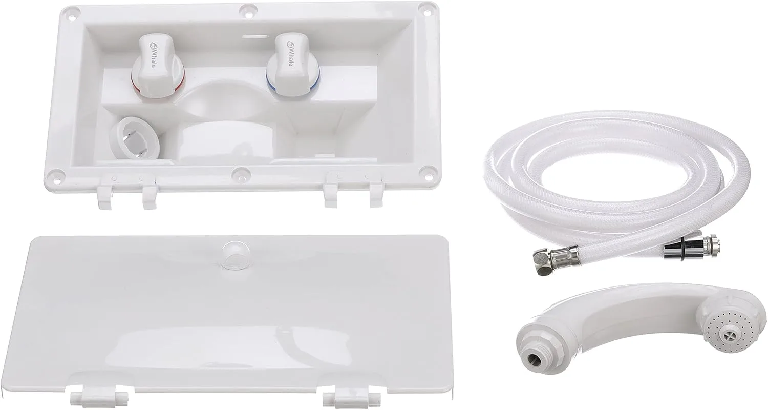 RT2658 Swim ‘n’ Rinse Transom Shower, Hot and Cold Water, Lockable Hinged Cover, White ABS Housing, 7-Foot Hose
