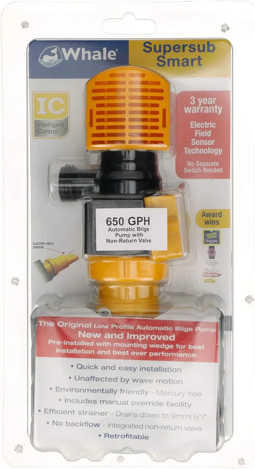WHALE Supersub Smart Electric Bilge Pump 12V Low Profile Automatic - For Fresh or Salt Water Use