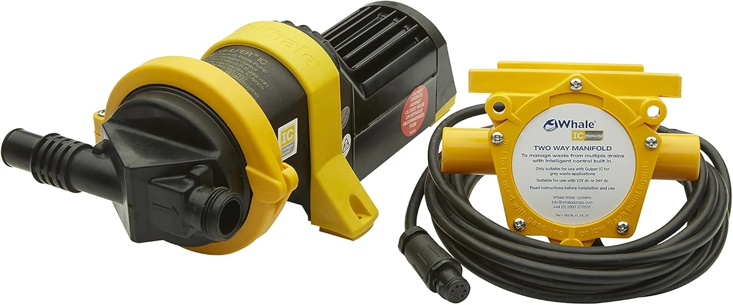 Whale WM8284, Gray IC Waste Pump, 12V, Automatic Waste Removal from 2 Drains, 5 Gal./Minute, Compact, Service-Free