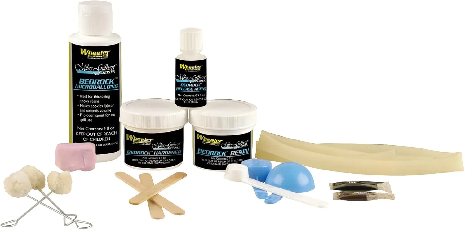 Wheeler Bedrock Glass Bedding Kit Resin, Hardener, Instructions for Improved Rifle Accuracy and Action Fit