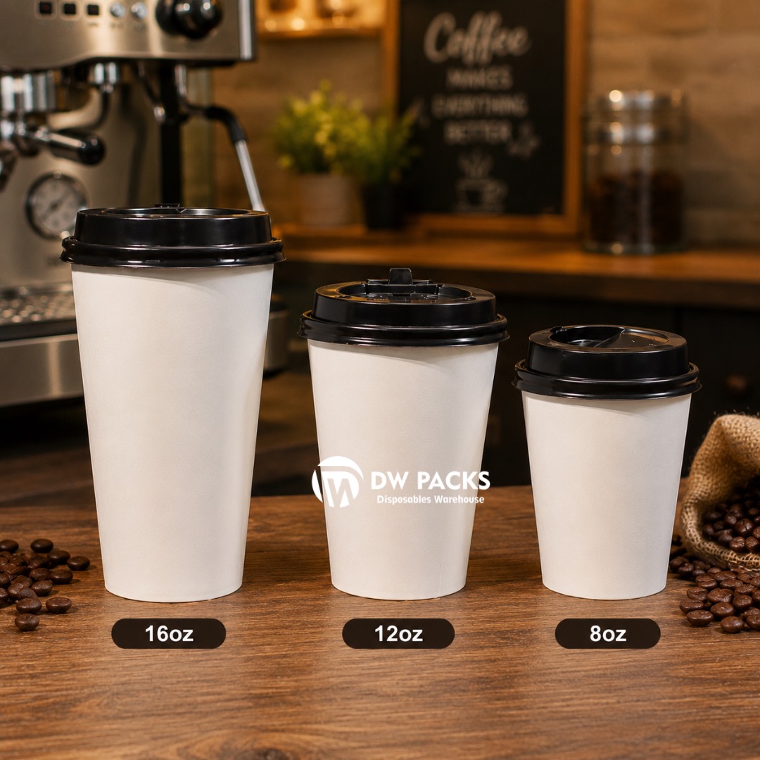 WHITE PAPER COFFEE CUPS WITH LID (8oz/12oz/16oz)