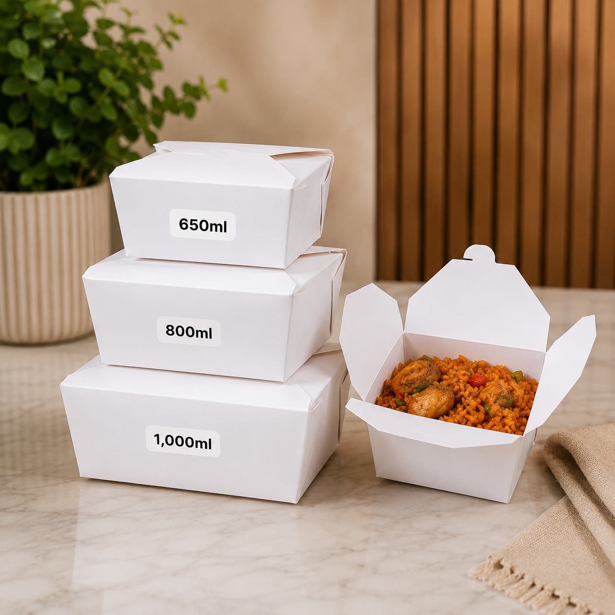 WHITE PAPER LUNCH BOXES (UNBRANDED) - 650ML/800ML/1000ML