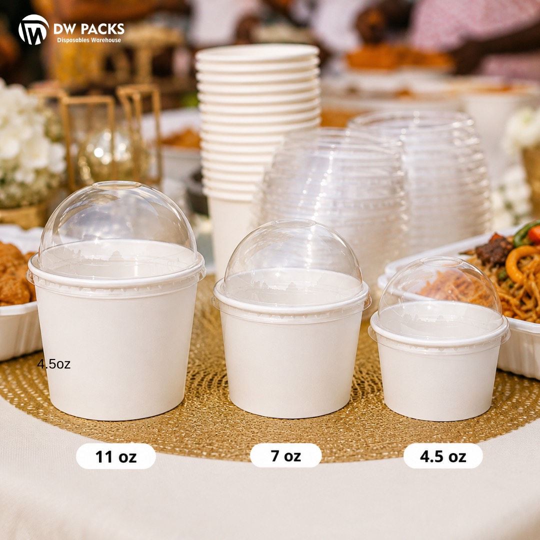 WHITE ICECREAM PAPER CUP WITH DOME LID - (4.5oz/7oz/11oz)