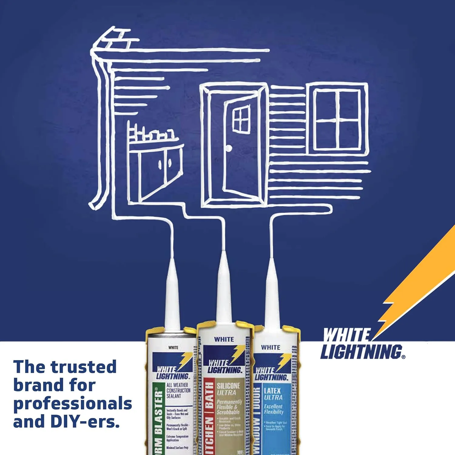White Lightning WL30060 3006 Siliconized Acrylic Latex All Purpose Caulk, 10 oz Cartridge, White