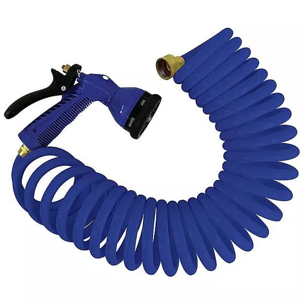 WHITECAP Whitecap P0440B Coiled Hose with Adjustable Nozzle - 15', Blue