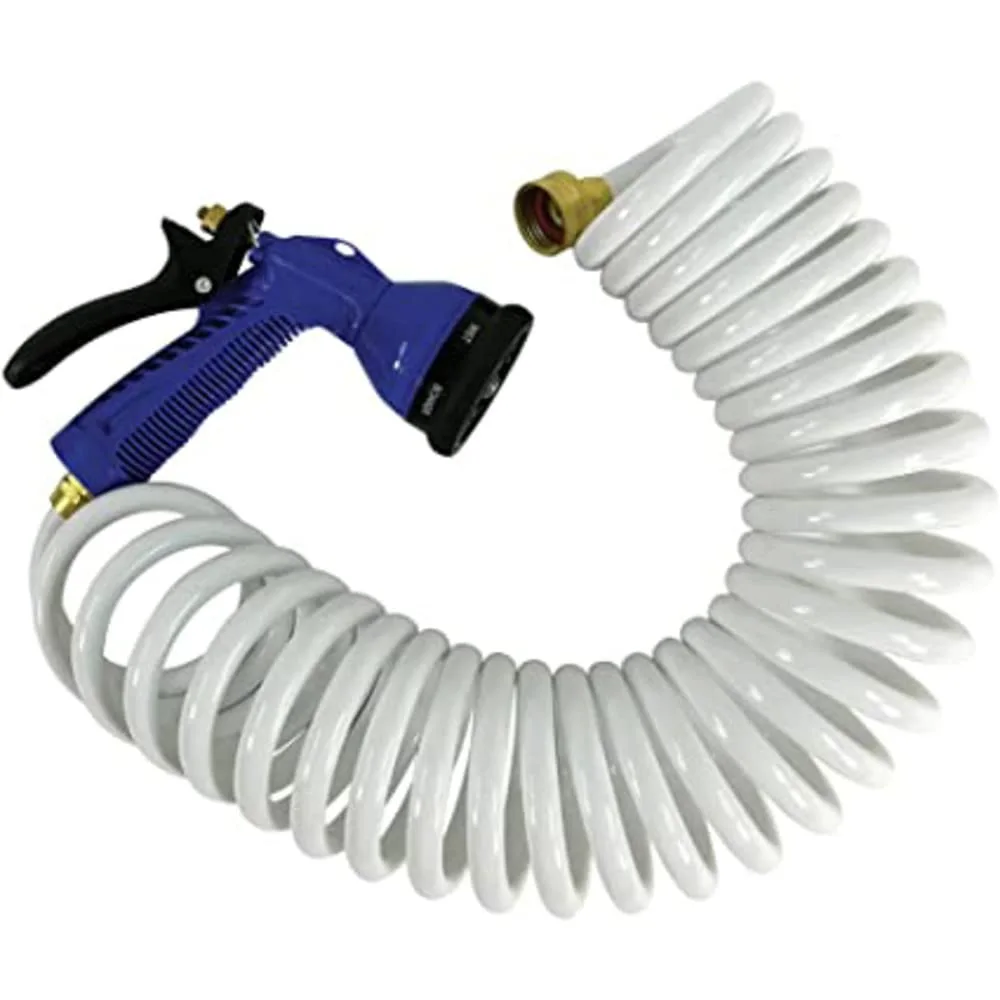 Whitecap 15' White Coiled Hose w/Adjustable Nozzle