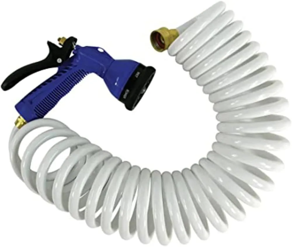 Whitecap 15' White Coiled Hose w/Adjustable Nozzle