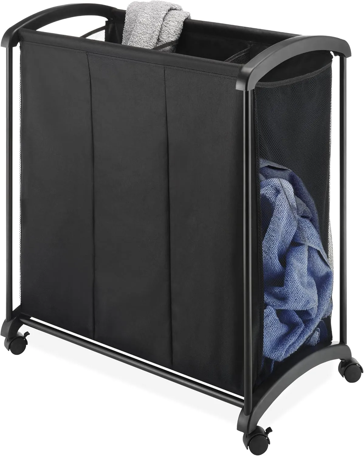Whitmor 3 Section Laundry Sorter with Wheels - Black