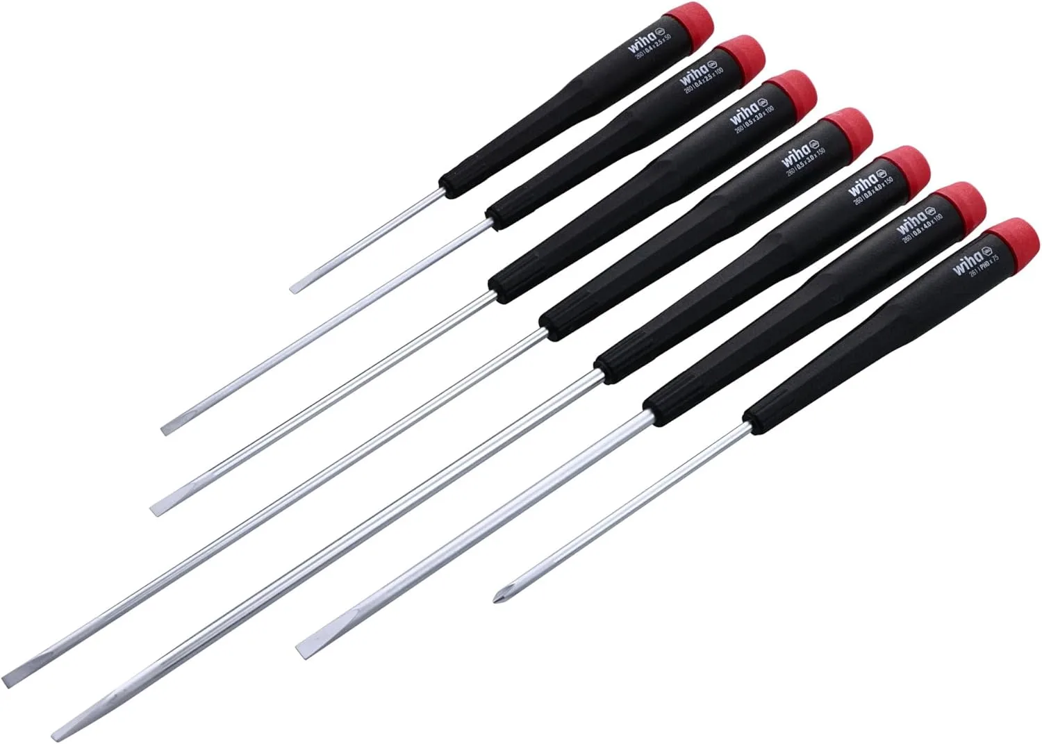 Wiha 26092 Slotted and Phillips Screwdriver Set with Precision Handle, Long, 7 Piece