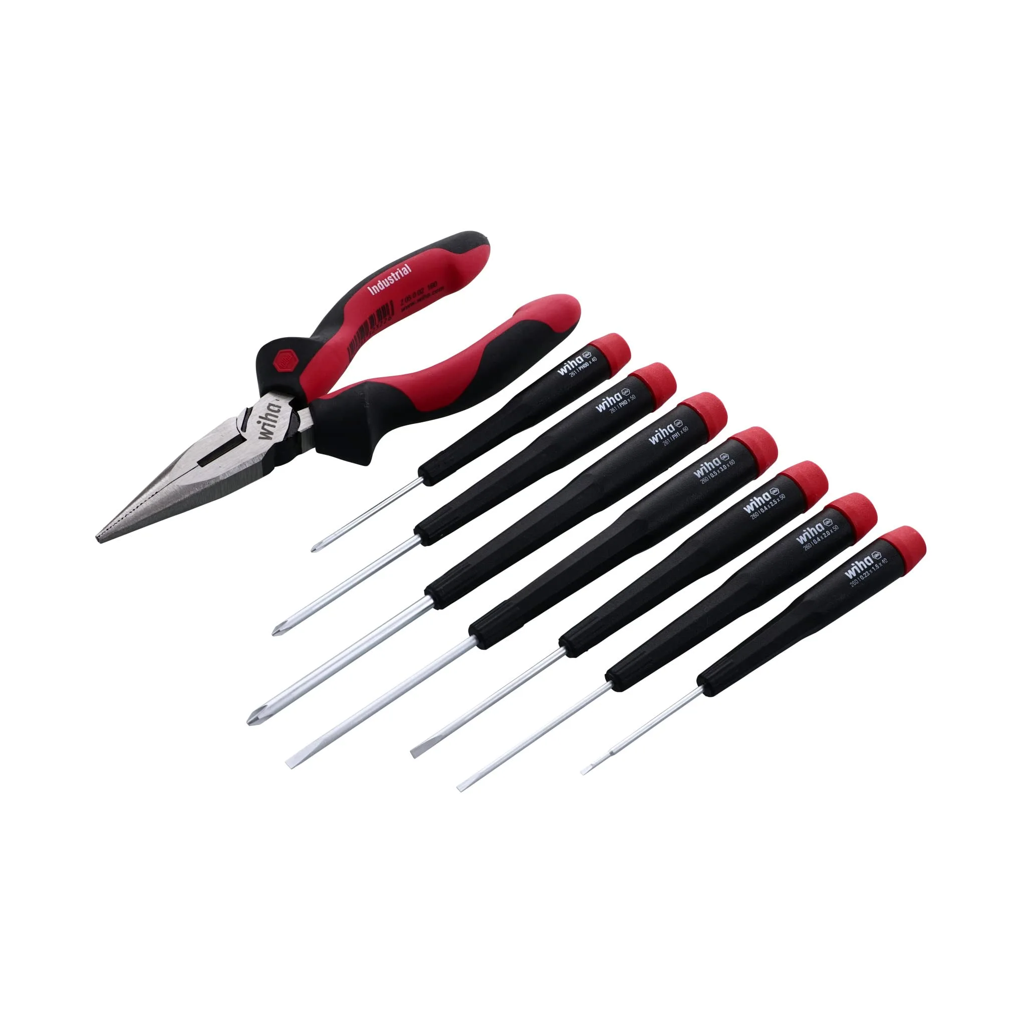 Wiha 26190 Slotted and Phillips Screwdriver Set Bonus Pack with Professional 6.3" Long Nose Pliers, 8 Piece