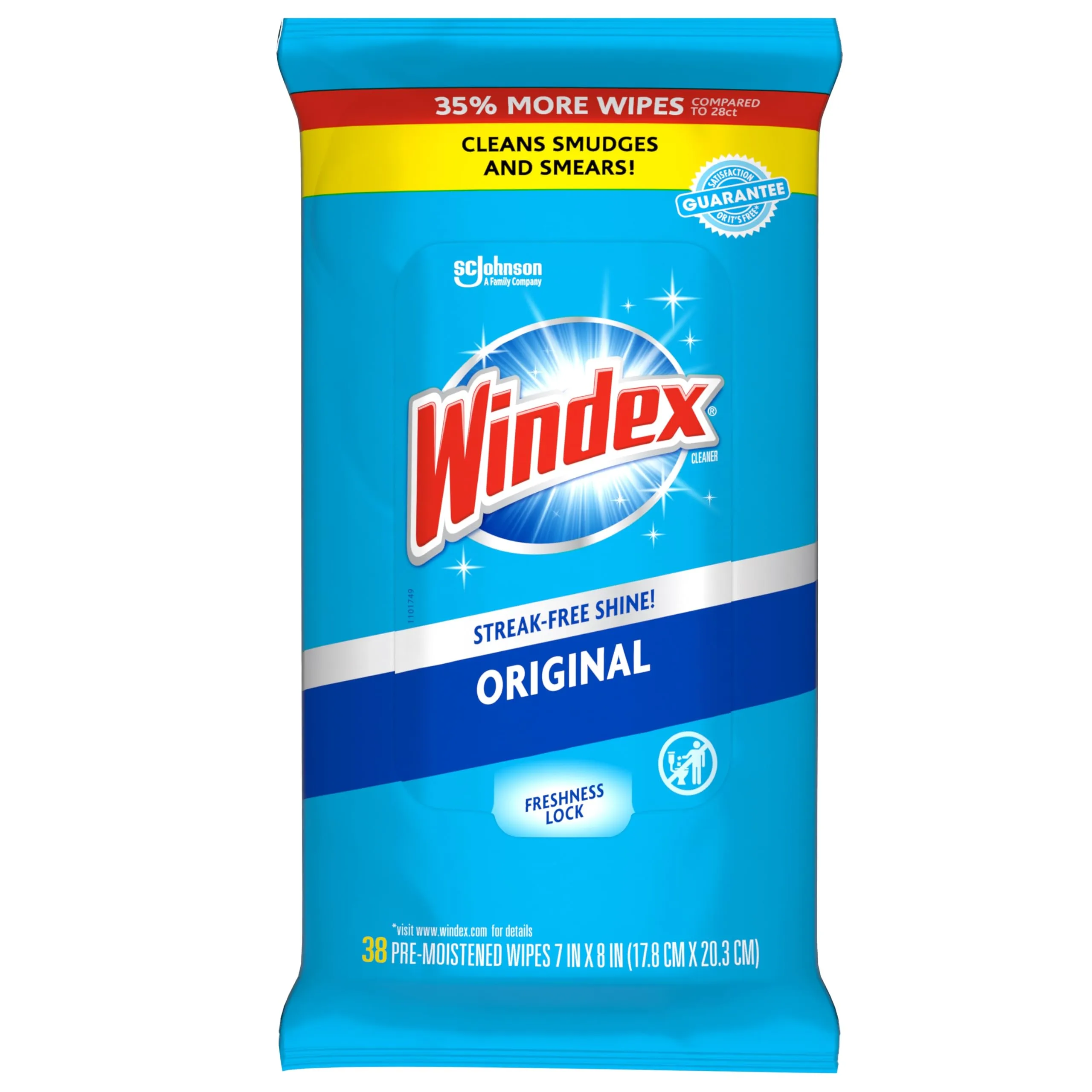 Windex Glass & Surface Wipes, Ammonia Free, Crystal Rain Scent, 38 Count