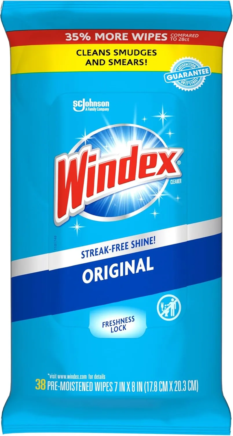 Windex Glass & Surface Wipes, Ammonia Free, Crystal Rain Scent, 38 Count