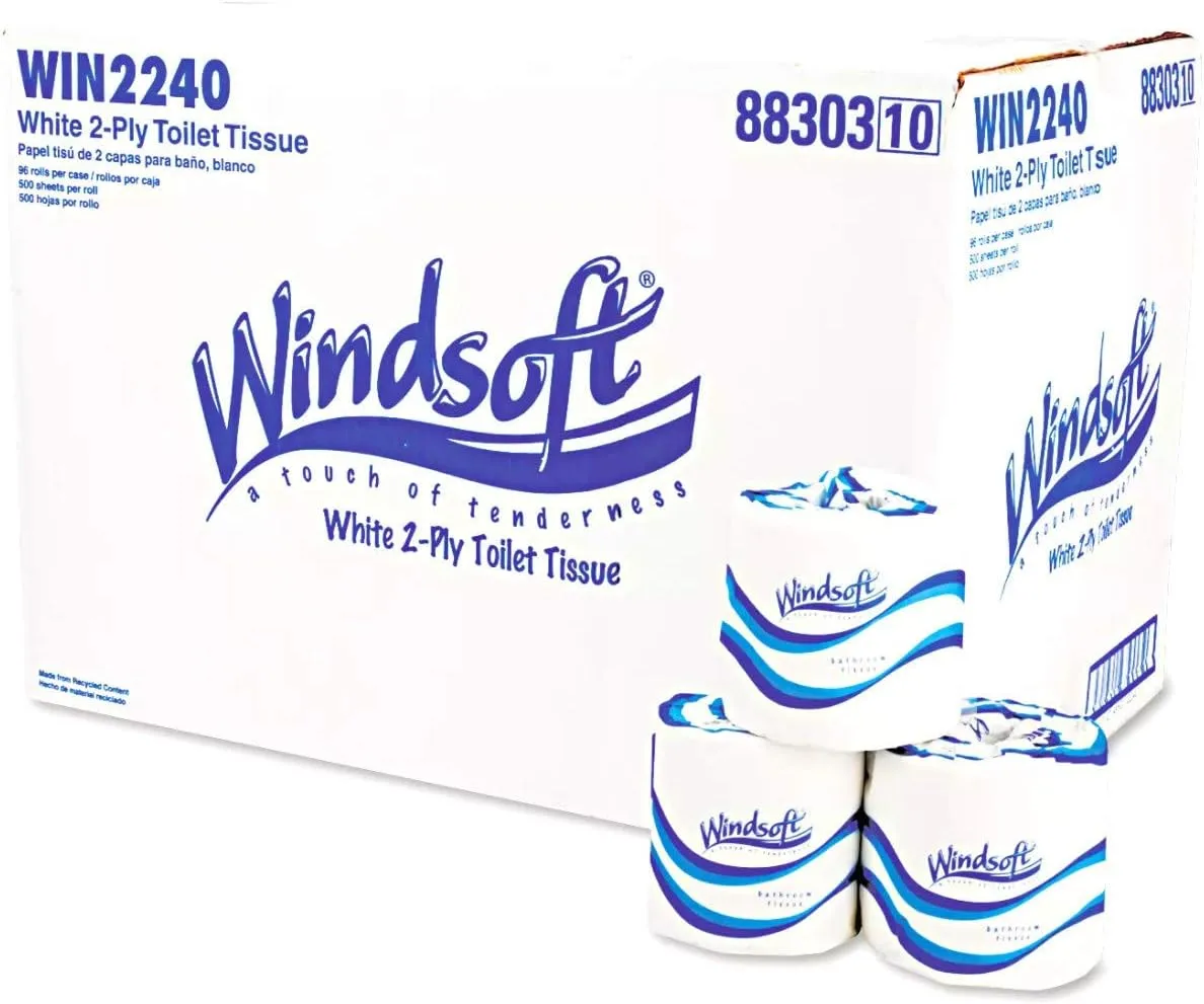 Windsoft WIN2240B 2-Ply Septic Safe Individually Wrapped Rolls Bath Tissue - White (96 Rolls/Carton)