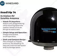 Winegard RT2035T Roadtrip T4 in-Motion RV Satellite Dish (Dish, DIRECTV, BellTV) - Fully Automatic RV Satellite Antenna Black
