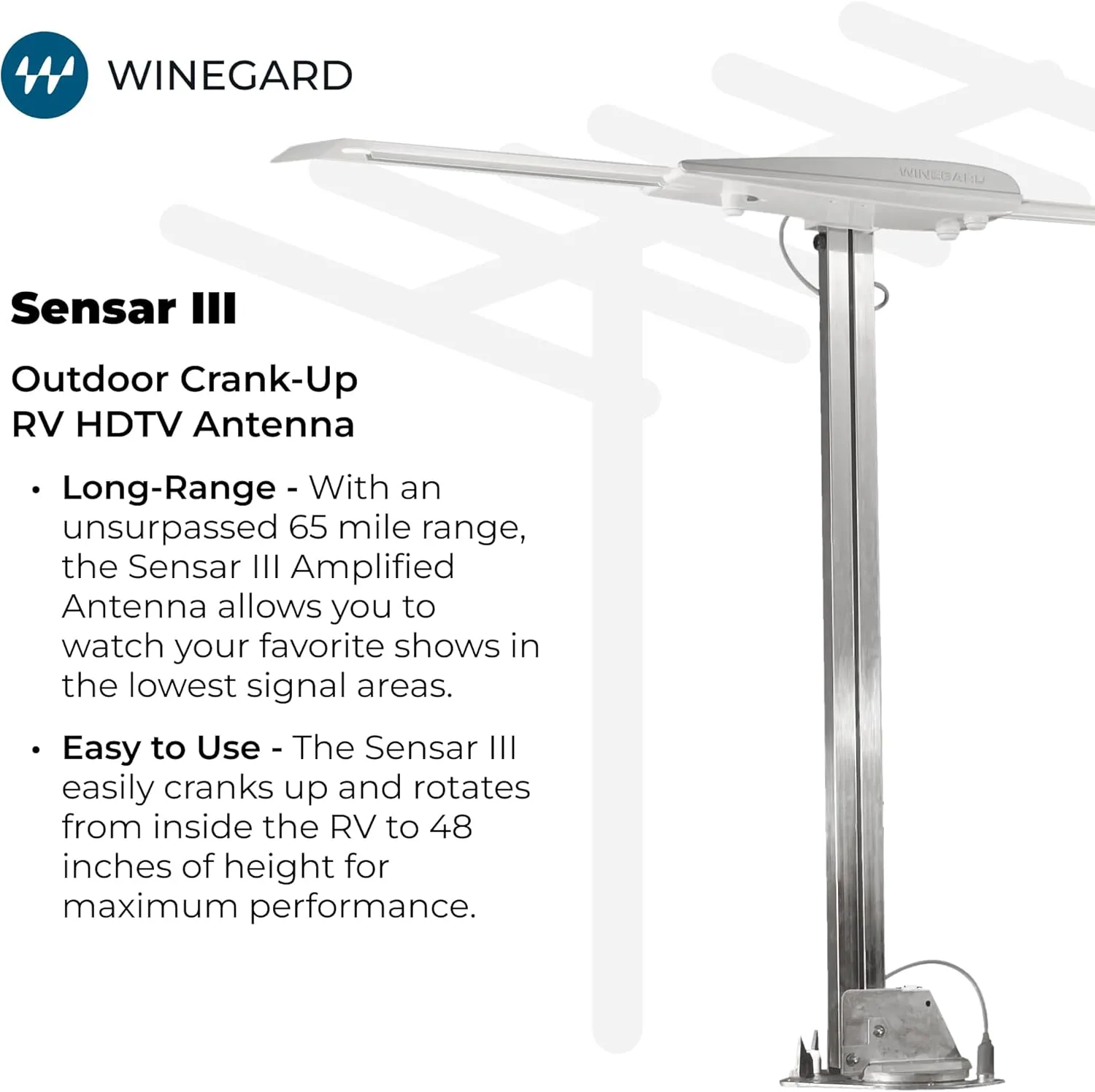 Winegard RV-3095 Sensar III Batwing Amplified RV TV Antenna (VHF/UHF, Digital, 4K Ready, 55 Mile Range), Light Gray Gen III