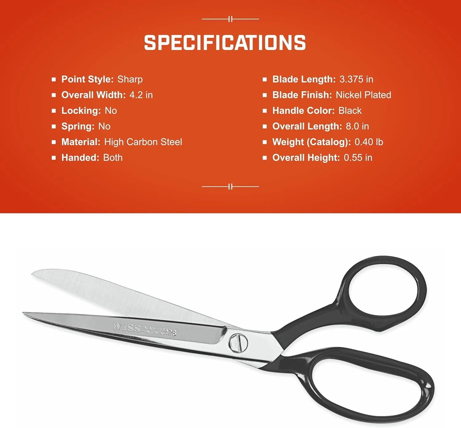 Crescent Wiss 8-1/8" Industrial Bent Trimmers - Heavy Duty Scissors Cutting Tool for Sewing Fabric, Carpet, Drapery