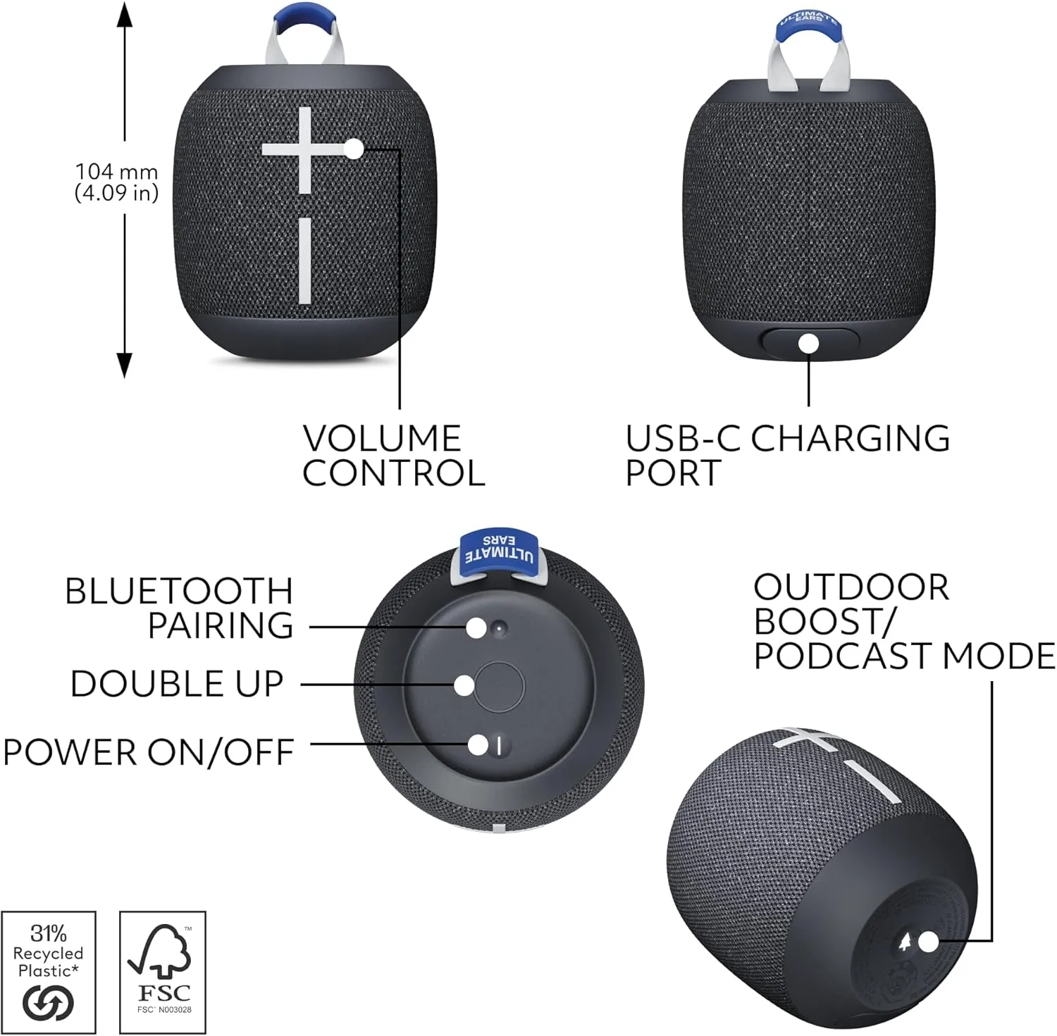 ULTIMATE EARS WONDERBOOM 4 Portable Waterproof Bluetooth Speaker
