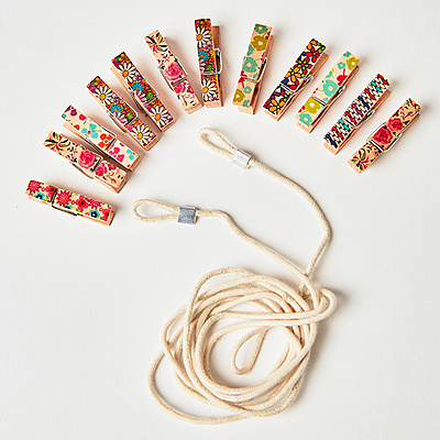 Printed Mini Wooden Clips/Pegs (Set of 12) - Party Decorations