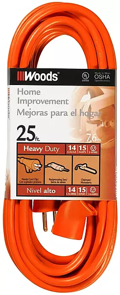 Woods 0625 14/3 Outdoor SJTW Vinyl Extension Cord; 25-Foot; Orange