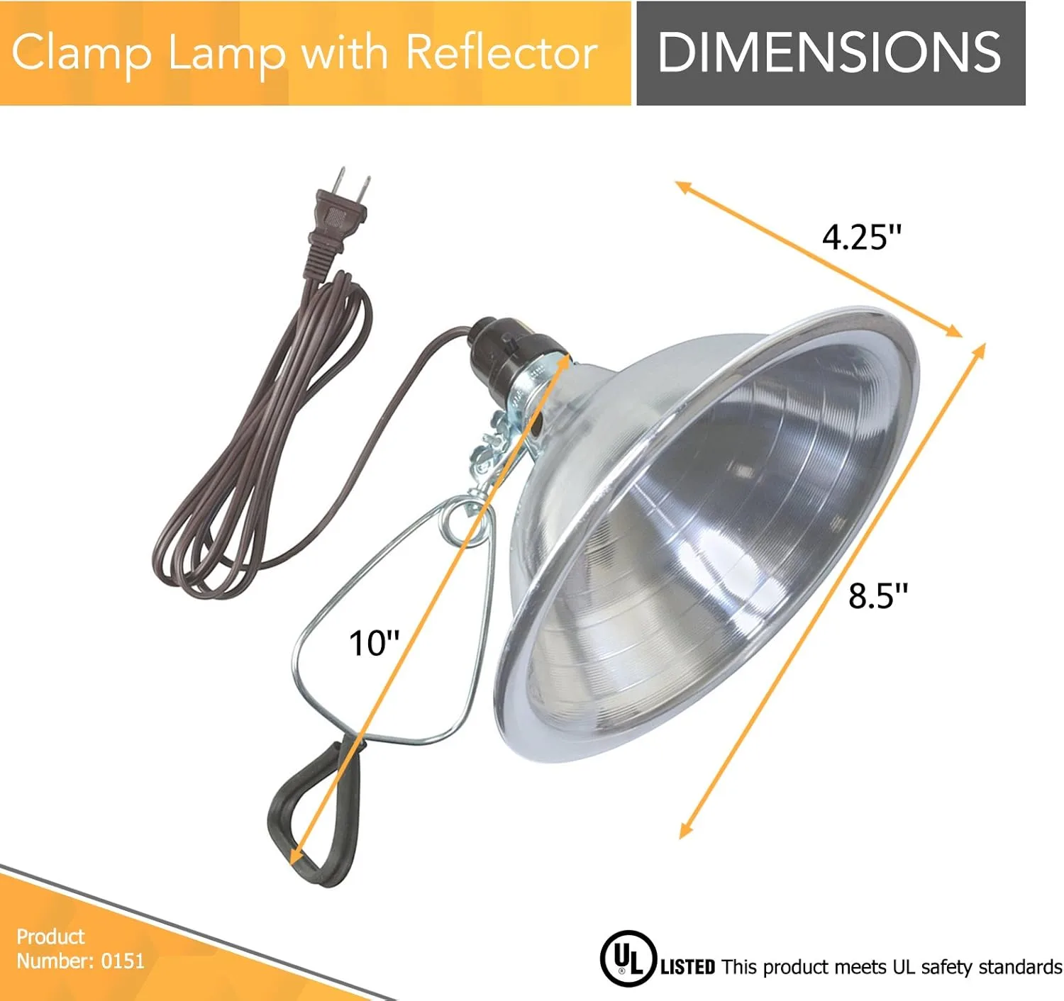 Woods Clamp Lamp Light with Aluminum Reflector; 150W; UL Listed; 6- Foot Cord 8.5 Inch