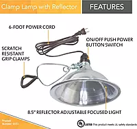 Woods Clamp Lamp Light with Aluminum Reflector; 150W; UL Listed; 6- Foot Cord 8.5 Inch