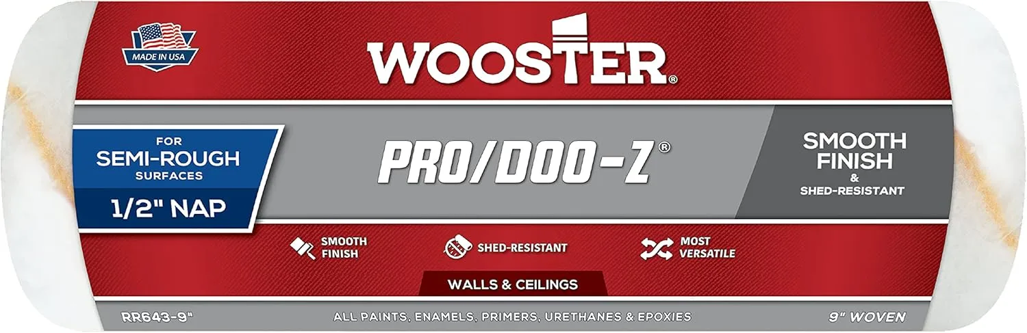 9" x 1/2" Nap Wooster RR643 Pro/Doo-Z Woven Roller Cover, for Semi-Rough Surfaces, Walls and Ceilings 9 Inch