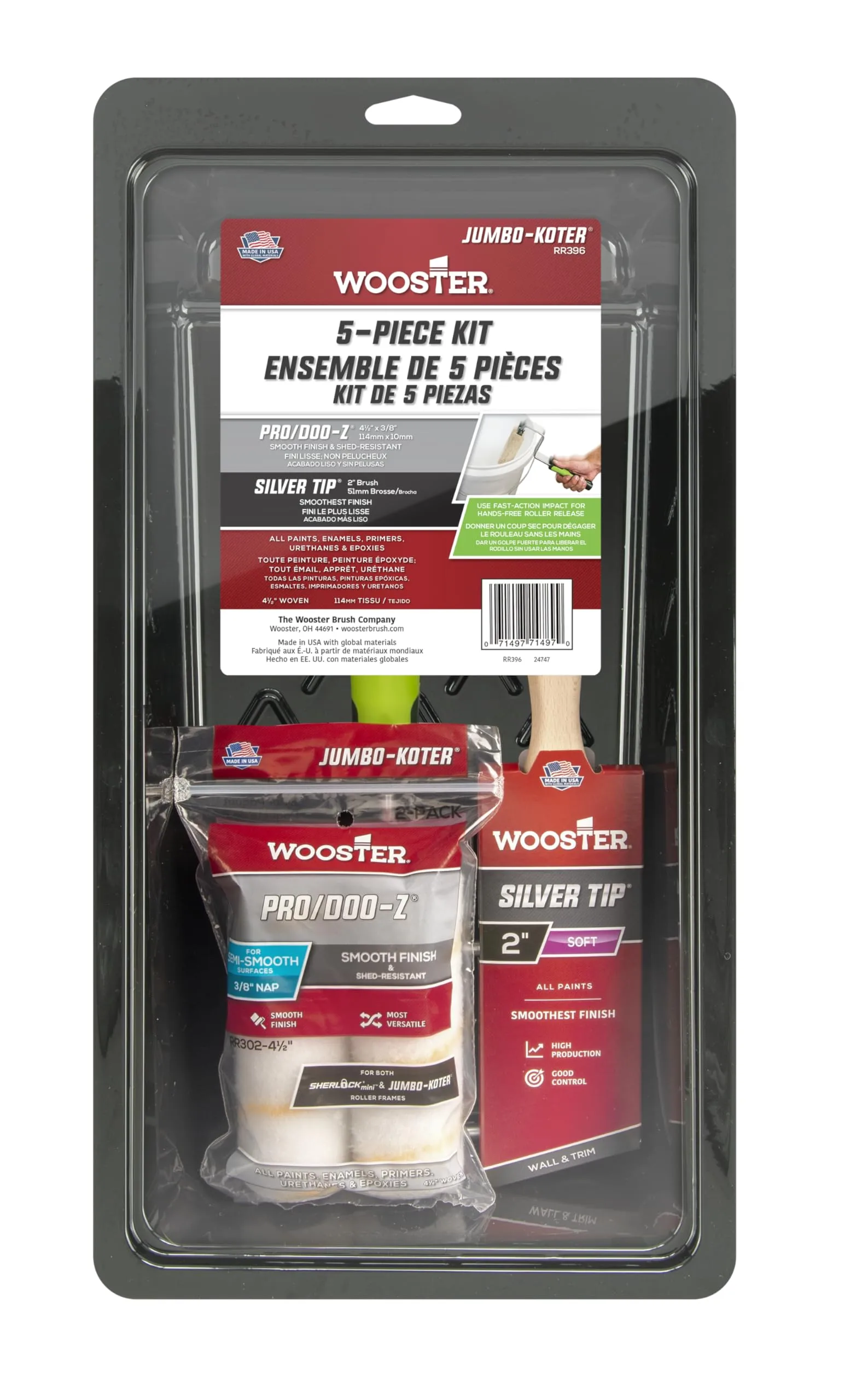Wooster RR396-4 1/2 Jumbo-Koter and Silver Tip 5-Piece Kit 4 1/2" and 2"