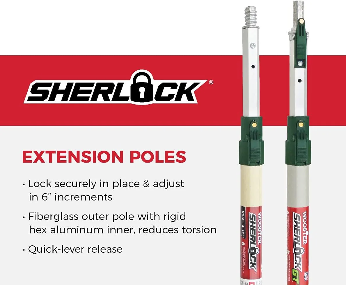 Wooster Sherlock Extension Pole SR055, Adjustable 4–8 ft, Beige/Green