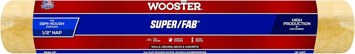 Wooster Brush Super/Fab Roller Cover, 1/2-Inch Nap