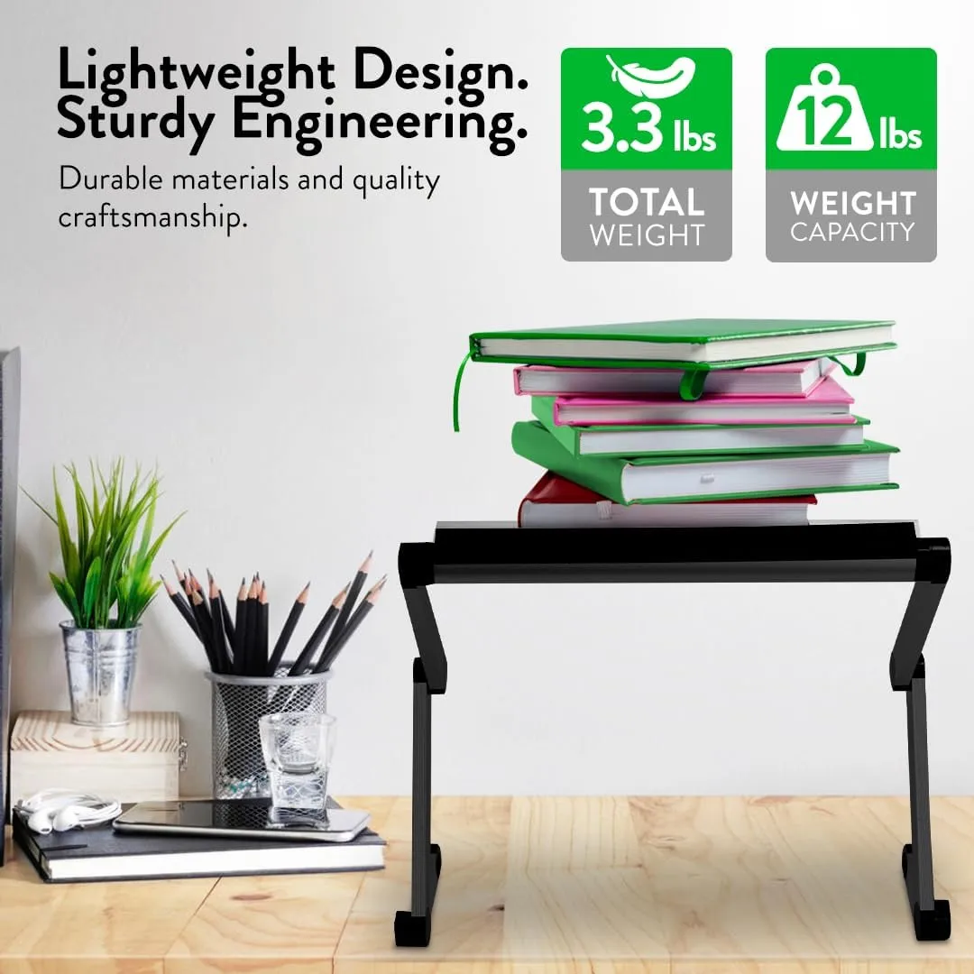 WorkEZ Executive Adjustable Laptop Stand for Desk, Foldable Aluminum, Black