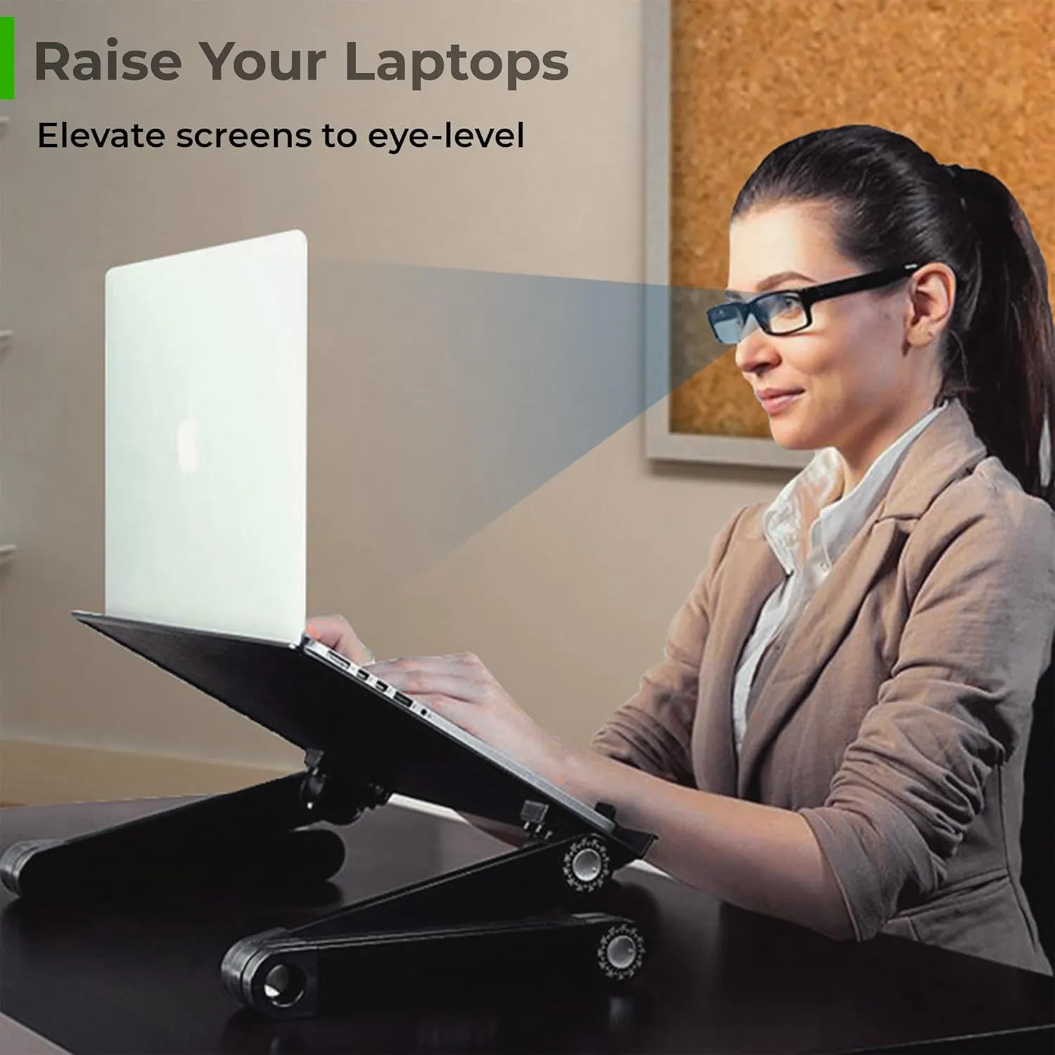 WorkEZ Executive Adjustable Laptop Stand for Desk, Foldable Aluminum, Black