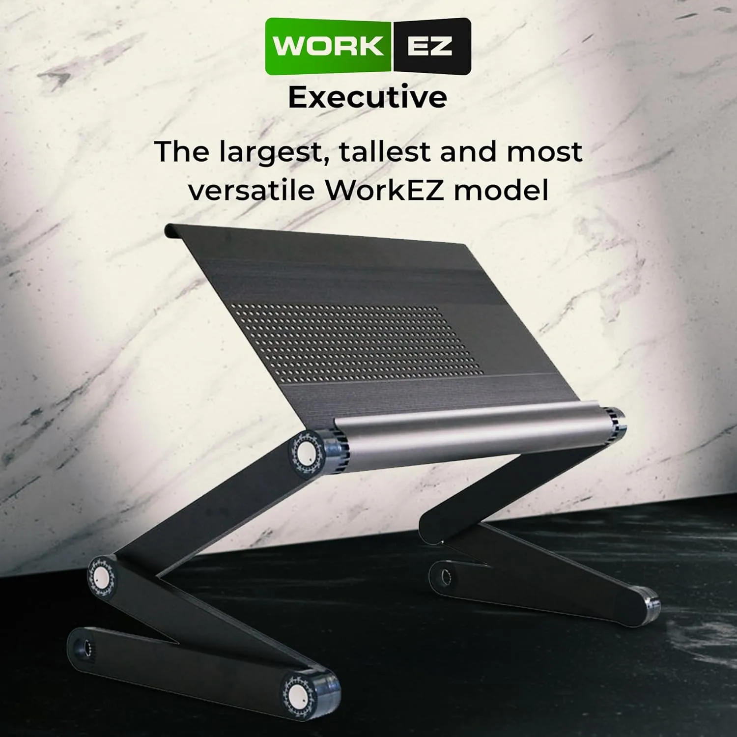 WorkEZ Executive Adjustable Laptop Stand for Desk, Foldable Aluminum, Black