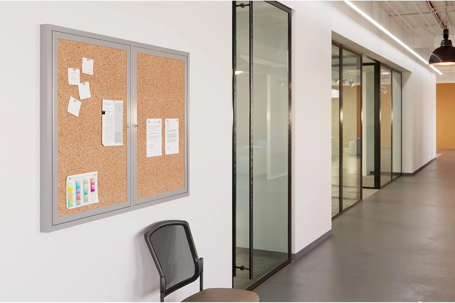 WorkPro® Enclosed Double-Door Cork Bulletin Board, 36" x 48", Aluminum Frame With Silver Finish