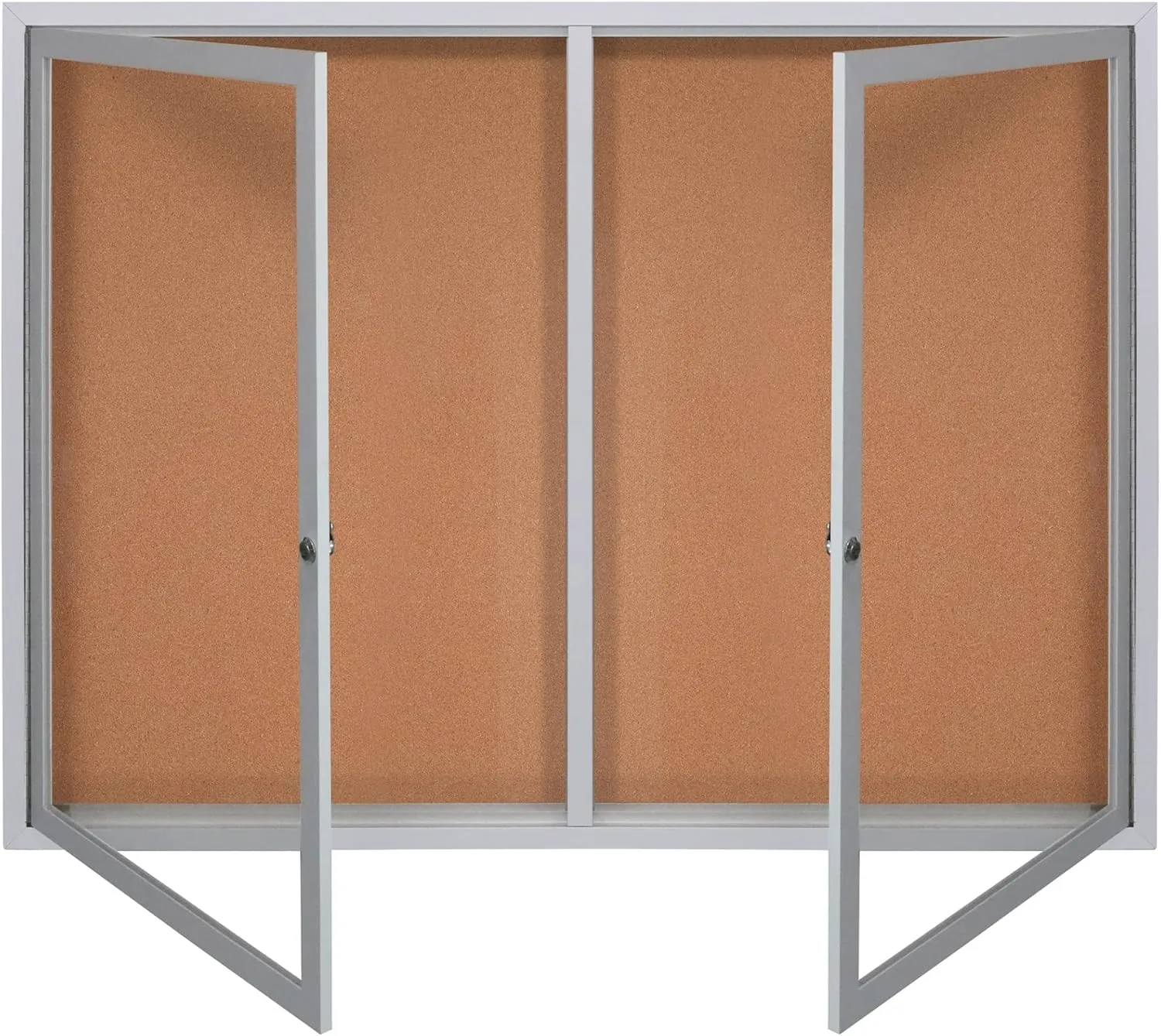 WorkPro® Enclosed Double-Door Cork Bulletin Board, 36" x 48", Aluminum Frame With Silver Finish