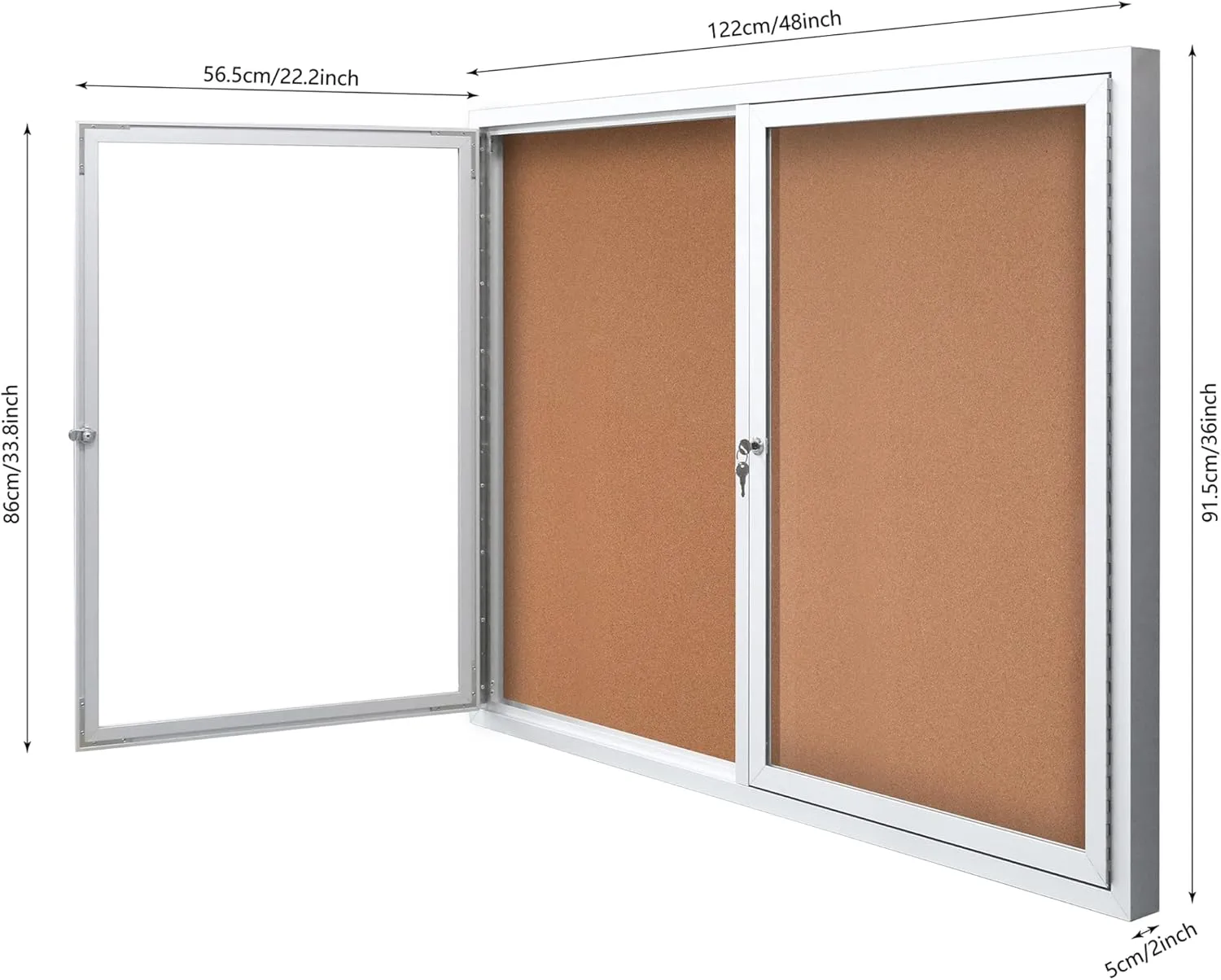WorkPro® Enclosed Double-Door Cork Bulletin Board, 36" x 48", Aluminum Frame With Silver Finish