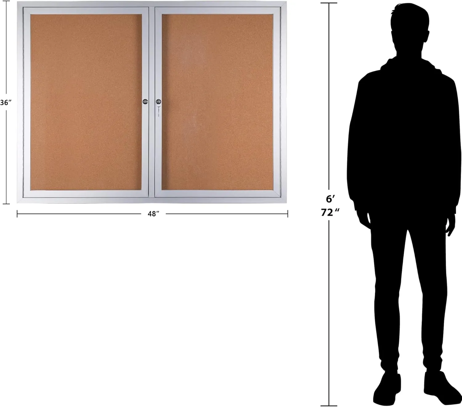 WorkPro® Enclosed Double-Door Cork Bulletin Board, 36" x 48", Aluminum Frame With Silver Finish
