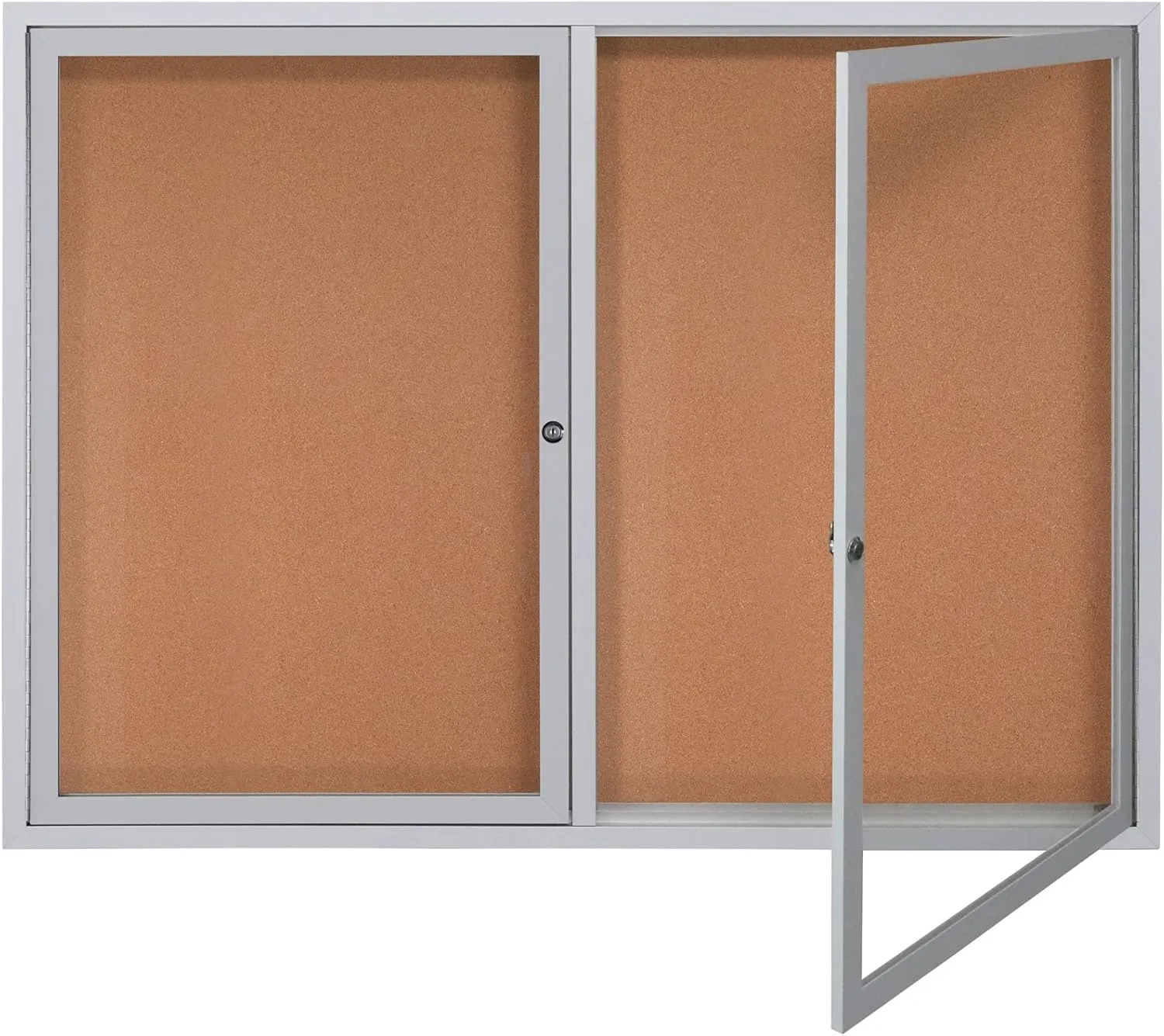 WorkPro® Enclosed Double-Door Cork Bulletin Board, 36" x 48", Aluminum Frame With Silver Finish