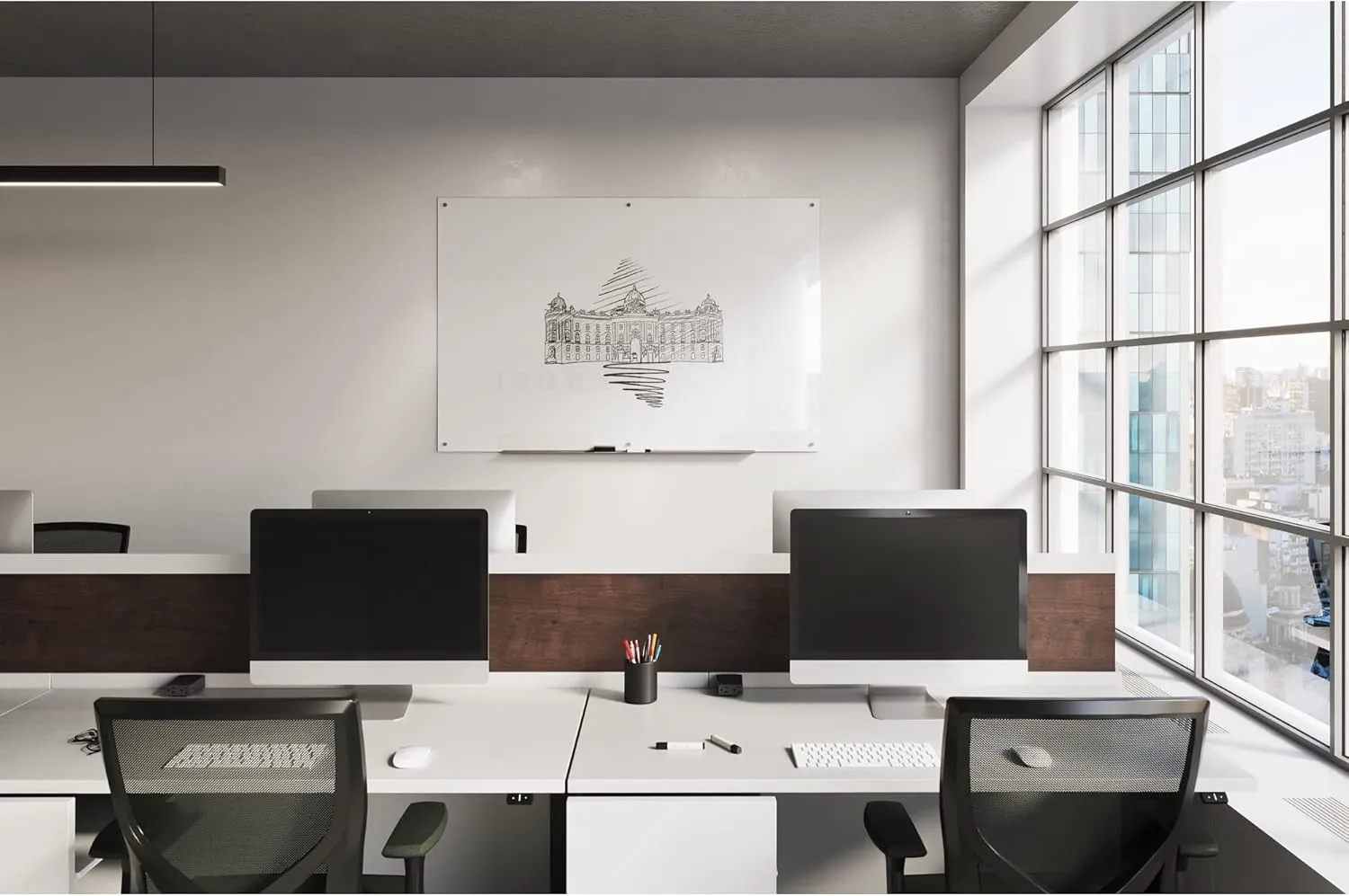 WorkPro Magnetic Glass Unframed Dry-Erase Whiteboard, 36 x 48 in, White