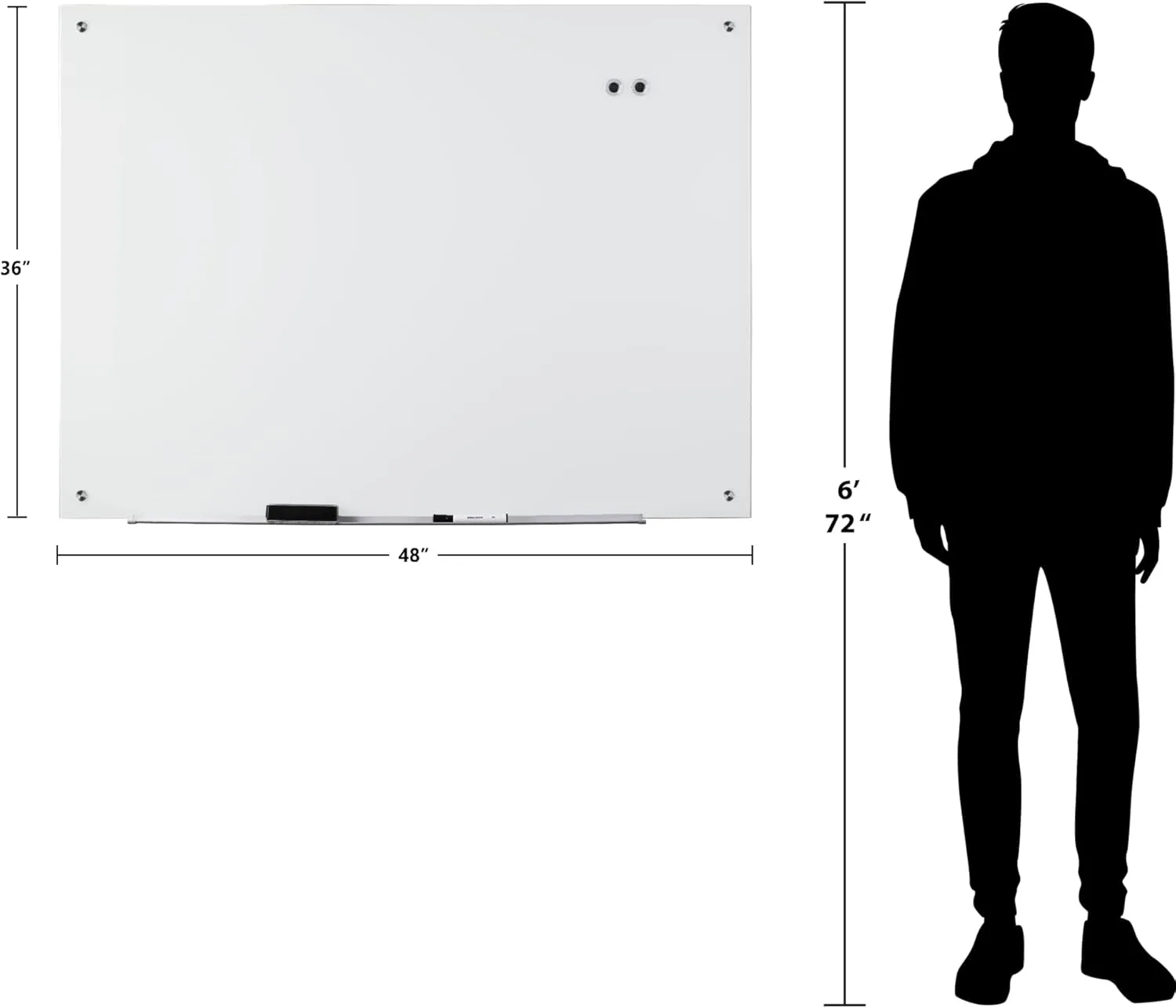 WorkPro Magnetic Glass Unframed Dry-Erase Whiteboard, 36 x 48 in, White
