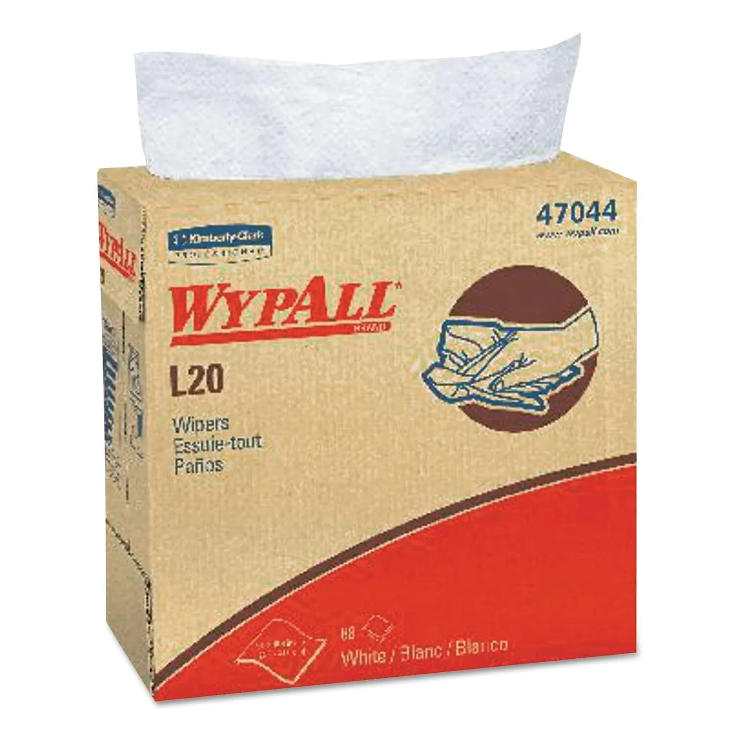 WypAll General Clean L20 Medium Cleaning Cloths (47022) Quarterfold, White, 4-Ply, 12 Packs/Case