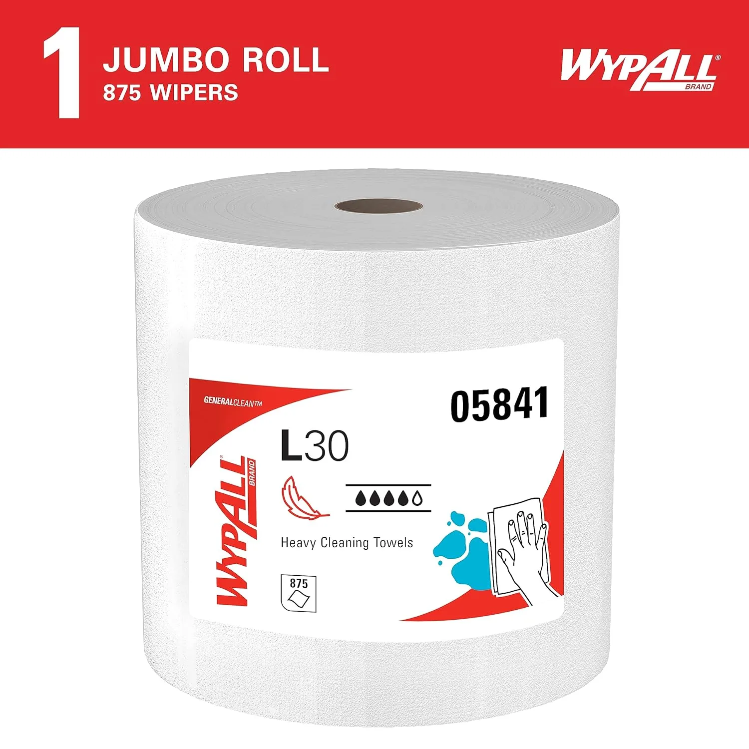 WypAll GeneralClean L30 Heavy Duty Cleaning Wipes, Jumbo Roll, 875 Sheets