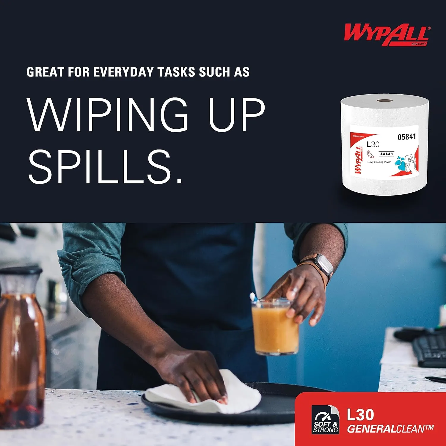 WypAll GeneralClean L30 Heavy Duty Cleaning Wipes, Jumbo Roll, 875 Sheets