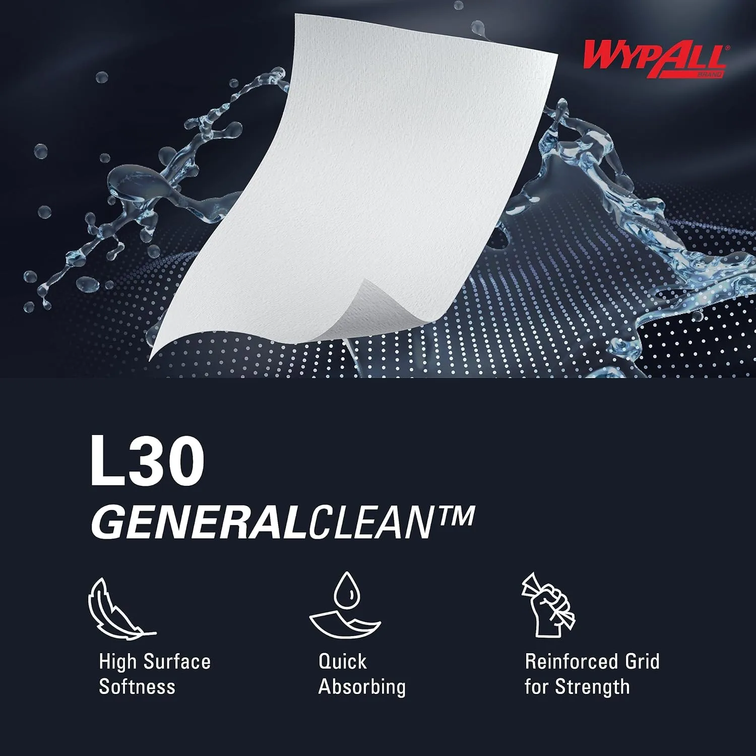 WypAll GeneralClean L30 Cloths Heavy Duty Cleaning Wipes (05800), Pop-Up Box, White (8 Packs of 100)