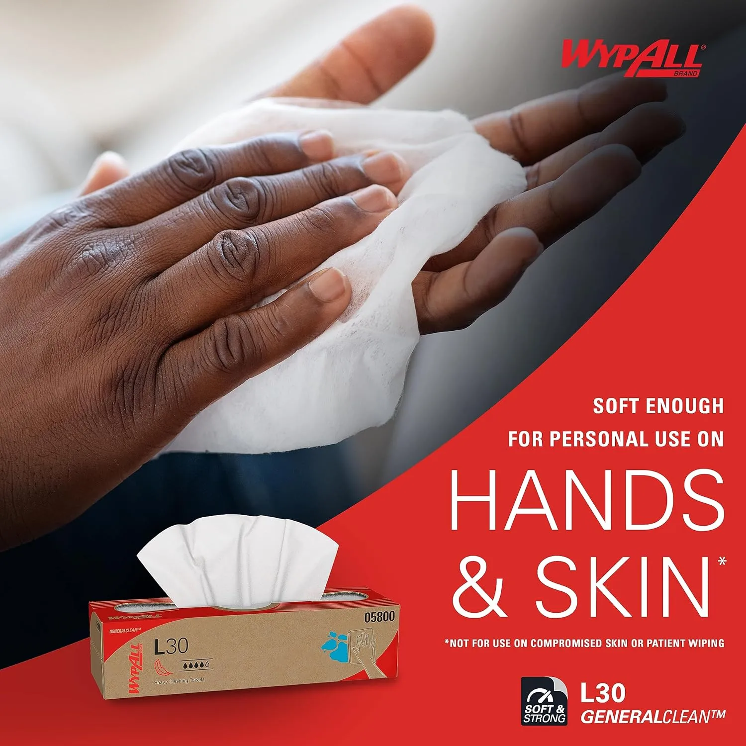 WypAll GeneralClean L30 Cloths Heavy Duty Cleaning Wipes (05800), Pop-Up Box, White (8 Packs of 100)