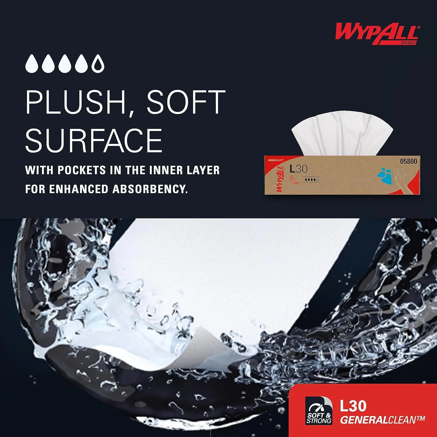WypAll GeneralClean L30 Cloths Heavy Duty Cleaning Wipes (05800), Pop-Up Box, White (8 Packs of 100)