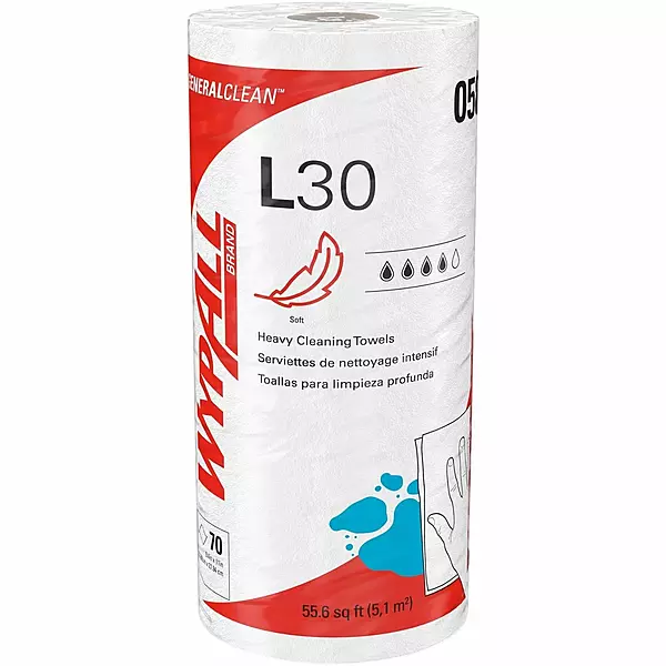 Wypall L30 General-Purpose Wipers - 11" x 10.40" - 70 Sheets/Roll - White - Perforated, Light Duty, Wet Strength, Soft