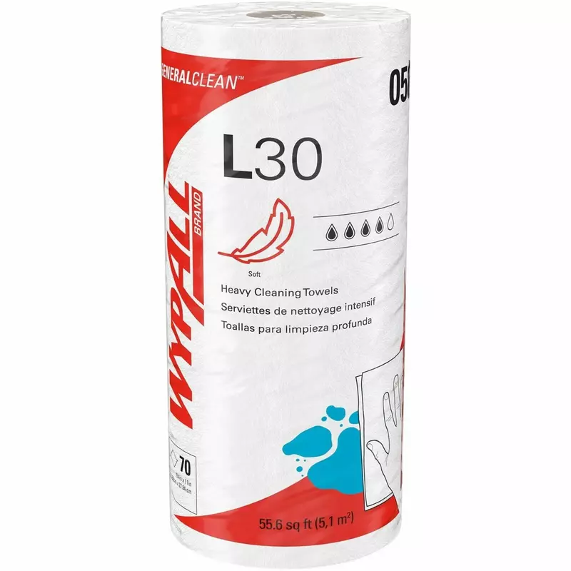 Wypall L30 General-Purpose Wipers - 11" x 10.40" - 70 Sheets/Roll - White - Perforated, Light Duty, Wet Strength, Soft