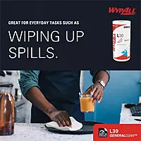 Wypall L30 General-Purpose Wipers - 11" x 10.40" - 70 Sheets/Roll - White - Perforated, Light Duty, Wet Strength, Soft